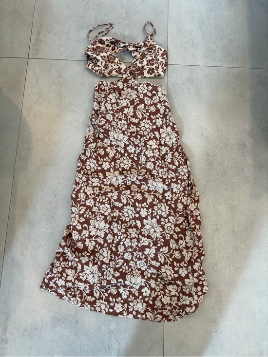 Abercrombie & Fitch Dresses & Skirts - Abercrombie & Fitch Brown Floral Linen Blend Cutout Midi Dress Size M